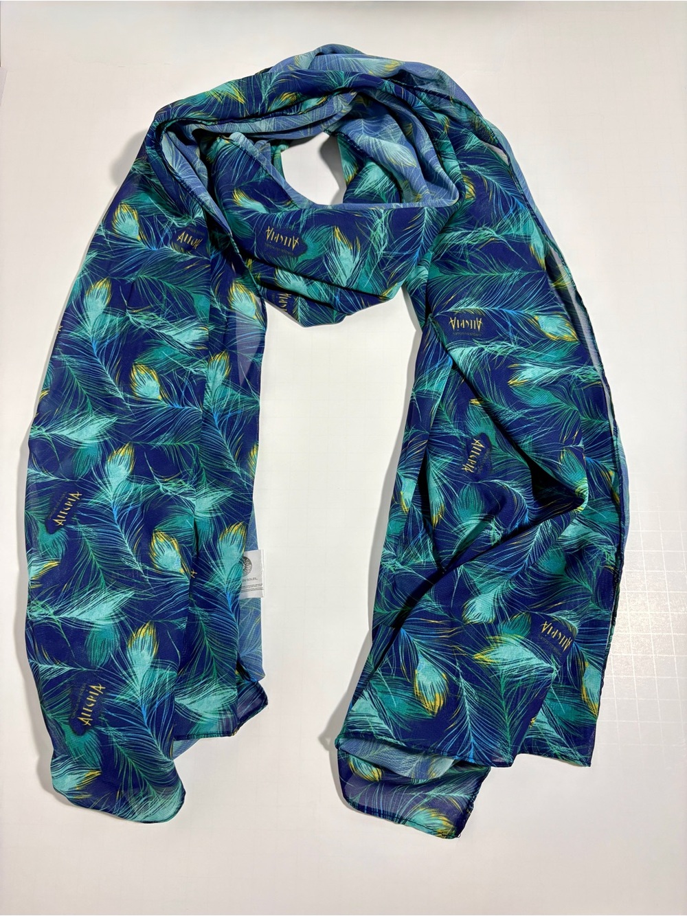 Cirque du Soleil Alegria Peacock Feather Scarf Teal Blue